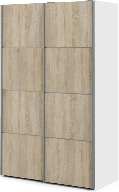 Furniture To Go | Verona Sliding Wardrobe 120cm in White with Oak Doors with 5 Shelves