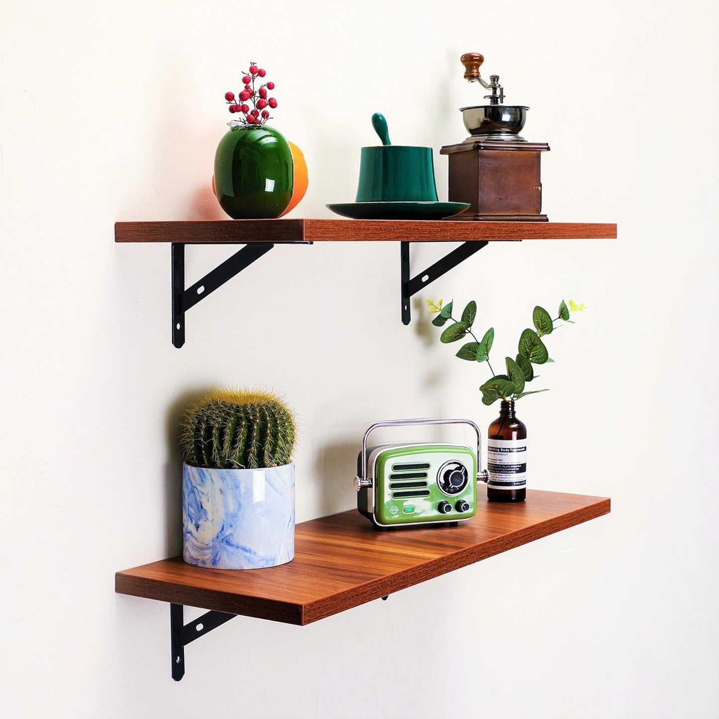 AWX Floating Shelves Set of 2 - Wooden Wall Shelves for Bedroom, Bathroom & Kitchen - Rustic Floating Bookshelf with Screws Included