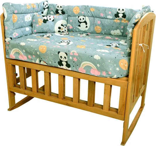 Beech Wood Baby Bed 3 Levels Side Opening for Easy Attachment for Mom Bed Comes with Free Gift Mattress + 4 Piece Fiber Sides Sheet Pillow