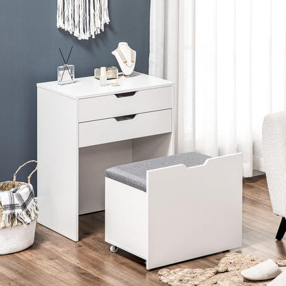 HOMCOM Dressing Table with Stool, Dressing Table Set, Cosmetic Table with Mirror and Drawers, Dressing Table with Tilt Protection, Dressing Table for Bedroom, White, 60 x 40 x 114 cm