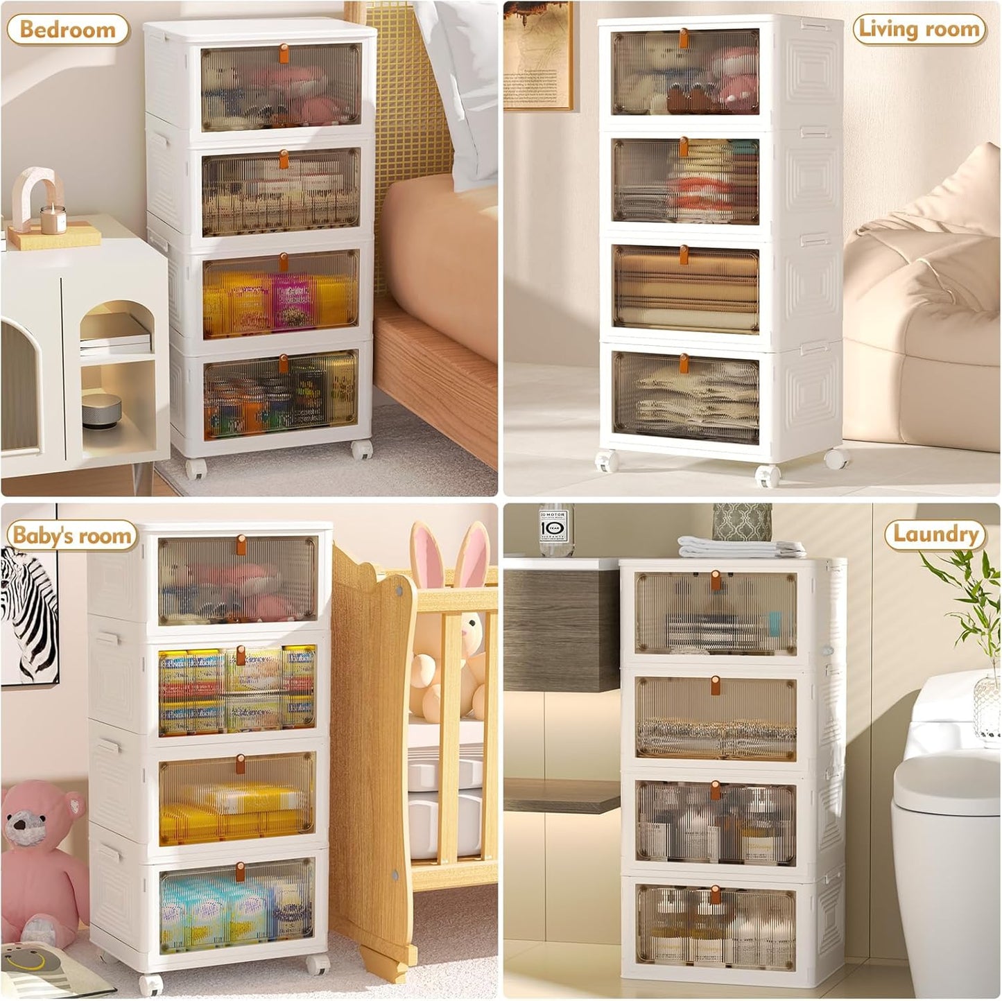 Plastic Storage Bins With Lids 23QT, Stackable Containers, Folding Boxes, Collapsible Bins, Closet Organizers for Living Room, Kitchen, Office, Dorm - Without Wheels