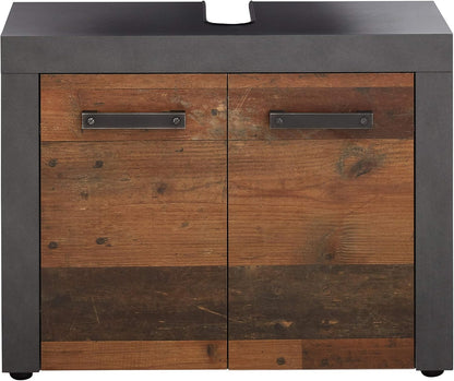 trendteam smart living Indy Bathroom Vanity Unit 72 x 56 x 34 cm in Old Wood Front with Matera Body and Panel with Lots of Storage Space