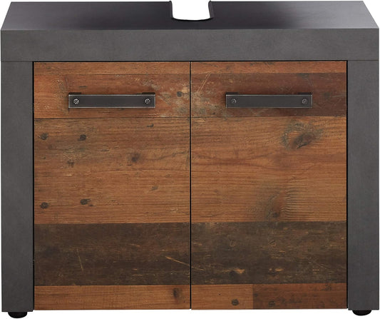 trendteam smart living Indy Bathroom Vanity Unit 72 x 56 x 34 cm in Old Wood Front with Matera Body and Panel with Lots of Storage Space
