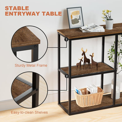 WOHOMO Console Table Small Entryway Table with Storage Shelves 30cm Narrow Sofa Table Modern Hallway Table for Living Room 80 x 30 x 80cm,Walnut
