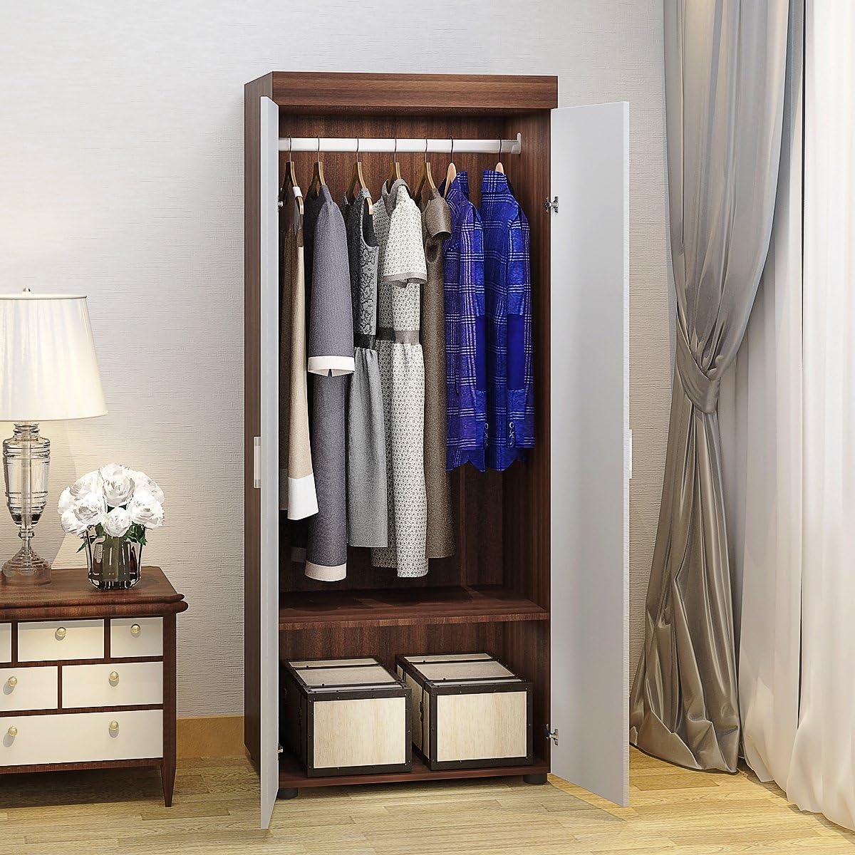 Panana Wooden 2 Door Wardrobes with 3 Chest of Drawer Unit for Bedroom Furniture