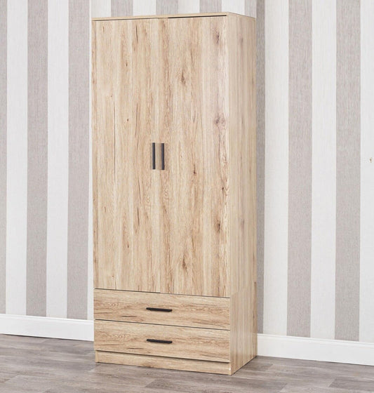 URBNLIVING Oak Wooden Bedroom Furniture Cabinet Chest of Drawers Dressing Table Wardrobe - 2 Door Wardrobe