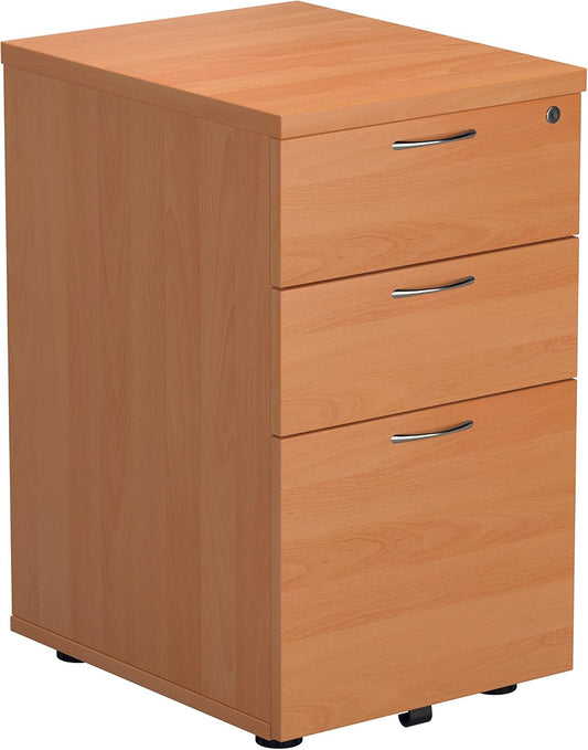 Office Hippo Heavy Duty Pedestal Filing Cabinet, File Cabinet, Office Cabinet with Anti-Tilt Mechanism, Lockable Filing Cabinet, Versatile Under Desk Office Storage - Beech, 3 Drawer