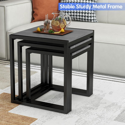 HAHRIR Nesting Table Set of 3 Side Tables, Modern Coffee Table Stacking End Table with Metal Frame (A-Square, Grey)