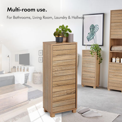 VonHaus Bathroom Storage Cabinet – Oak Wood Effect Bathroom Floor Cabinet w/Handleless Design - Small Floor Standing Cabinet w/Cupboard - Storage Unit for Bathroom, Kitchen & Hallway - Chester