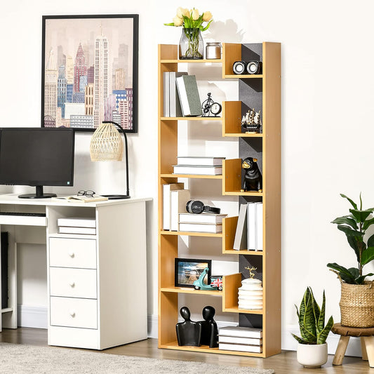 HOMCOM 6-Tier Bookshelf, Modern Bookcase with 11 Open Shelves, Freestanding Decorative Storage Shelving for Home Office and Study, Natural
