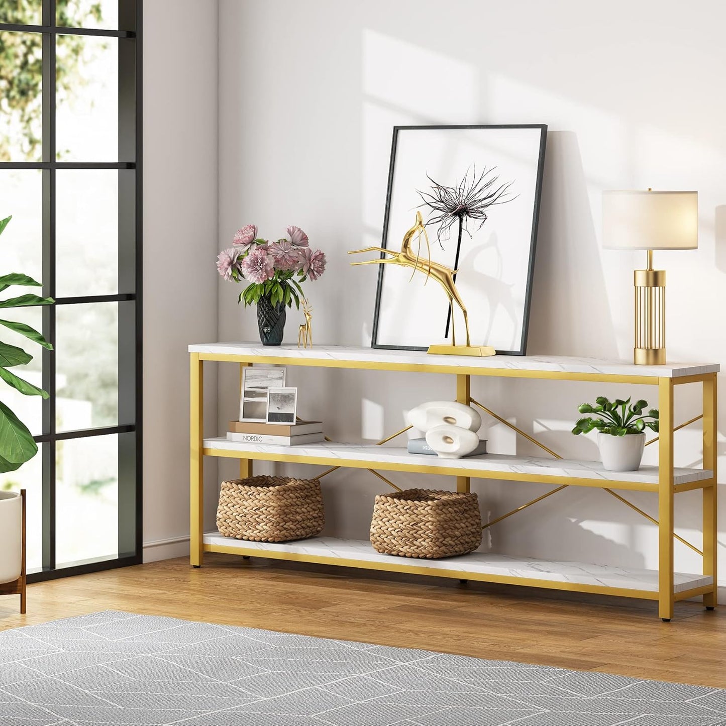 Tribesigns 71" Sofa Tables,Extra Long Couch Table, Narrow Long Console Table, Entryway Table,Sofa Table with 3 Tiers Storage Shelves