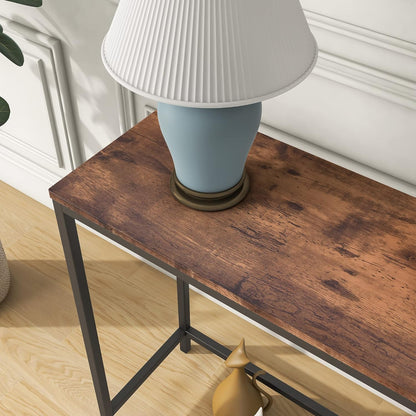 FOUBAM Console Table, Narrow Entryway Tables, Thin Sofa Table Behind Couch Table, Long Hallway Table for Living Room, Sturdy Coffee Snack Table, Side Table,End Table (Black & Brown)