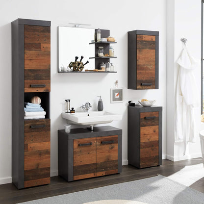 trendteam smart living Indy Bathroom Vanity Unit 72 x 56 x 34 cm in Old Wood Front with Matera Body and Panel with Lots of Storage Space