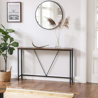 Vasagle Table, Console Table with Sturdy Steel Structure for Entrance Living Room Bedroom Industrial Style Vintage Brown and Black, 120 x 23 x 74 cm (W x D x H)