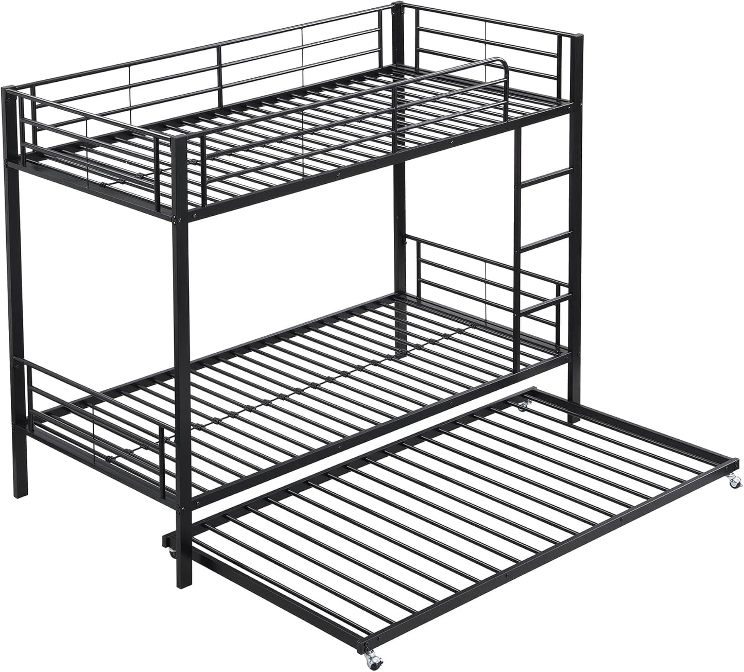 Moimhear Iron Bunk Bed, Suitable for Children and Teenagers, with Pull-Out Bed, Four Side Bars on the Top Bed, Iron, 90 x 200 cm and 90 x 190 cm