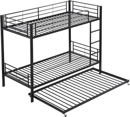 Moimhear Iron Bunk Bed, Suitable for Children and Teenagers, with Pull-Out Bed, Four Side Bars on the Top Bed, Iron, 90 x 200 cm and 90 x 190 cm