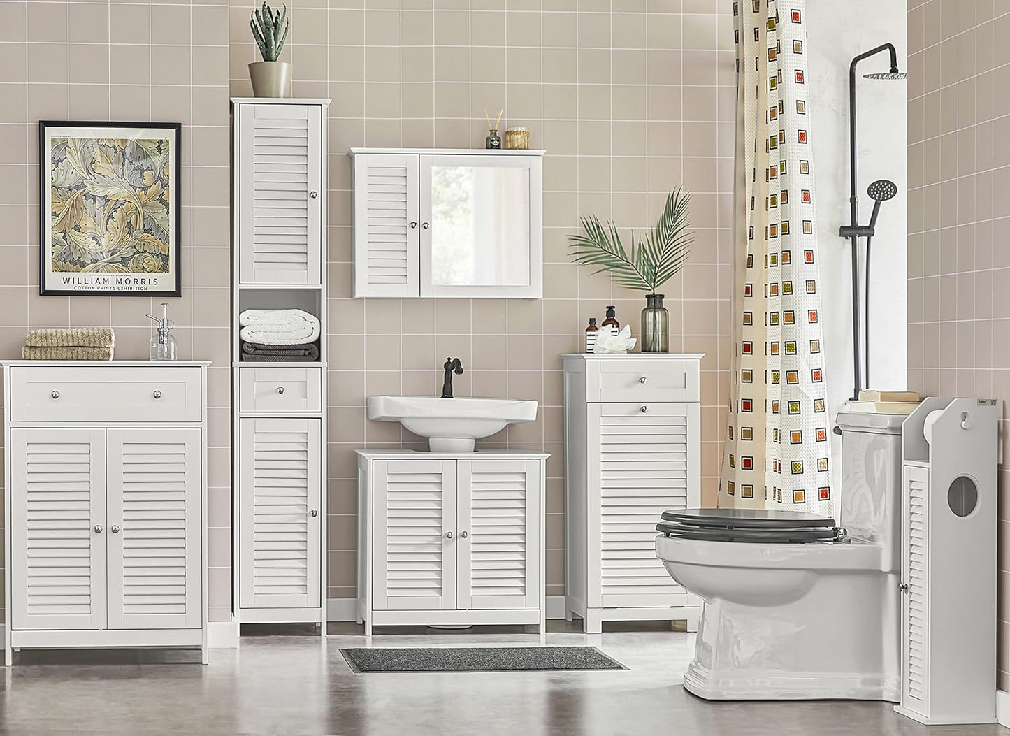 SoBuy FRG236-W,Tall Bathroom Cabinet,Storage Unit with 2 Shutter Doors and 1 Drawer, H170cm