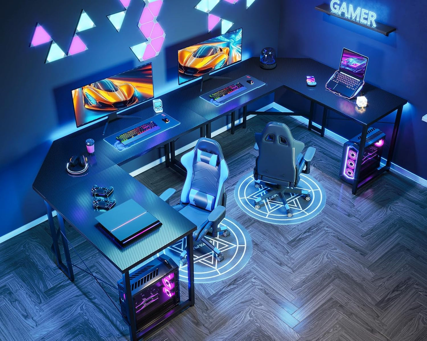 ODK l Shaped Gaming Desk 51inch, Carbon Fiber Surface, Black
