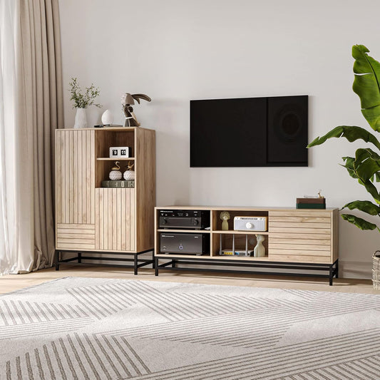 HOMCOM Sideboard Storage Unit with 2 Cupboards, 1 Drawer and 2 Niches, Wood Look – 75 x 40 x 120 cm – MDF and Metal