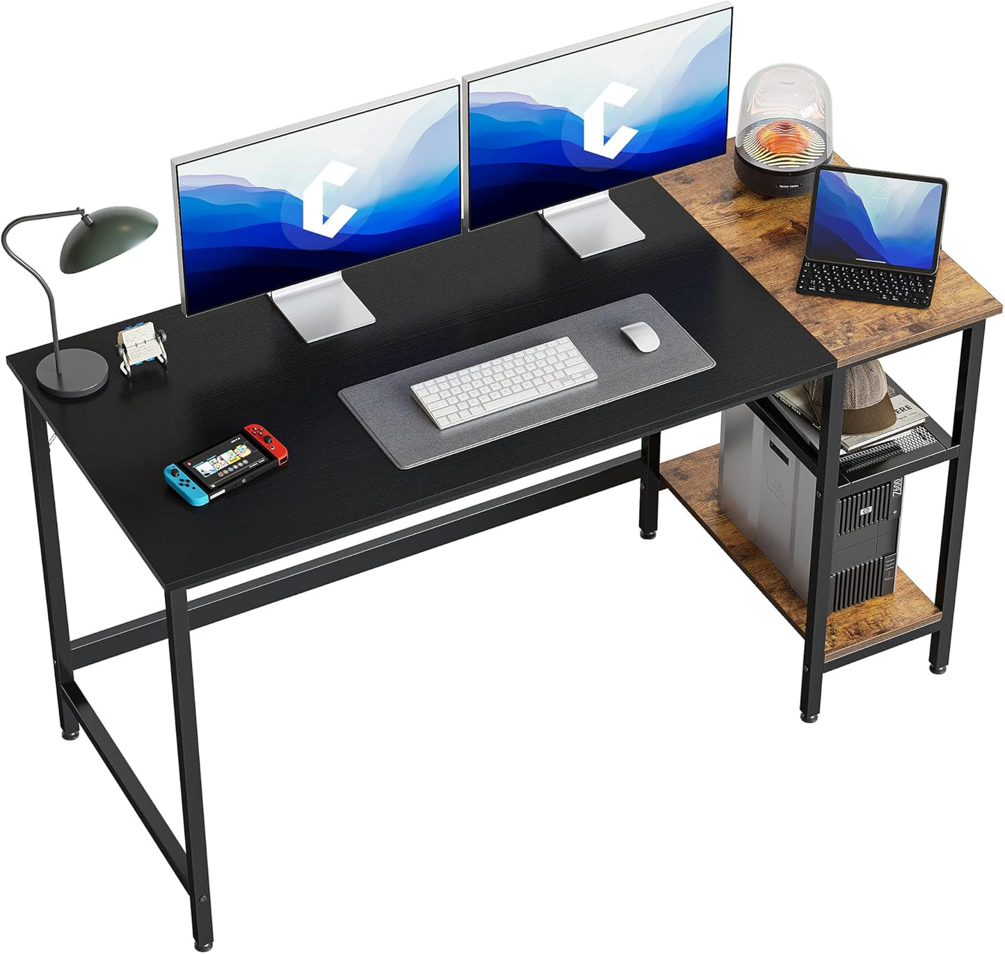 CubiCubi Computer Desk with Monitor Stand and Storage Shelves, 47 inch Writing Study Table for Home Office