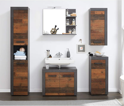 trendteam smart living Indy Bathroom Vanity Unit 72 x 56 x 34 cm in Old Wood Front with Matera Body and Panel with Lots of Storage Space