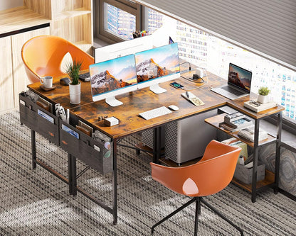 ODK 48 Inch Small L Shaped Gaming Computer Desk with Power Outlets, Reversible Storage Shelves & PC Stand for Home Office, Simple Writing Study Table with Storage Bag for Small Space, Vintage