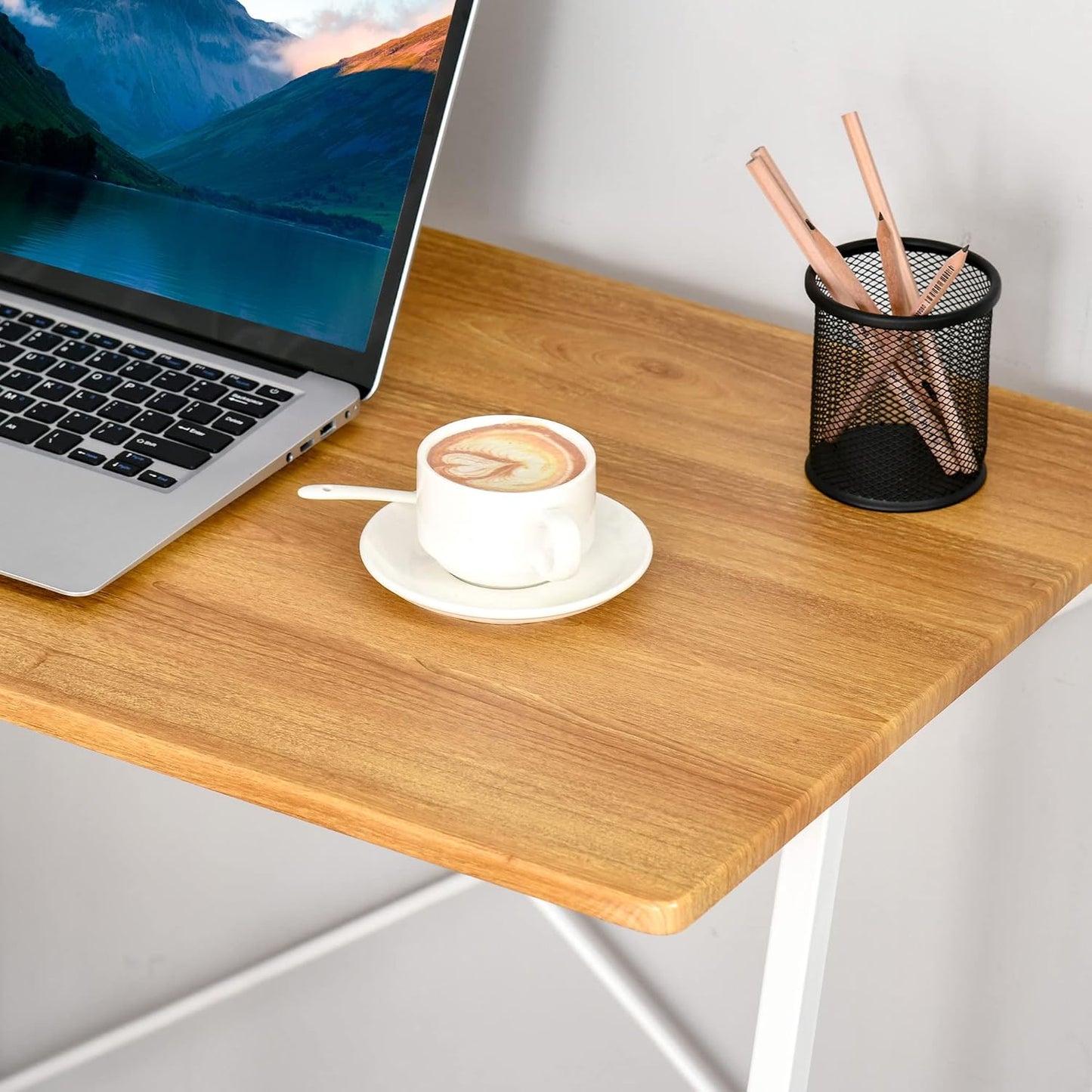 HOMCOM Home Office Computer Desk with 3-Tier Storage Shelves Study Writing Table Workstation for Small Space Natural