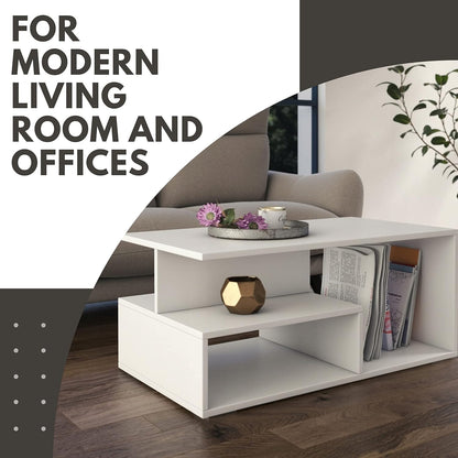 Wooden White Coffee Tables For Living Room, Elegant Coffee Table White, Elegant Coffee Table With Storage, Minimalist Design Living Room Table, Multi-Tier Modern Coffee Tables White Gloss Coffee Table