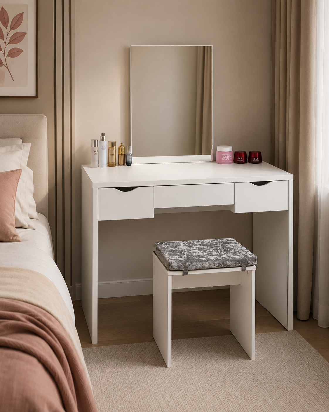 Makeup Table with Mirror 3 Drawers Dressing Table with Stool Cosmetic Cabinet Vanity Table for Bedroom Furniture Dressers
