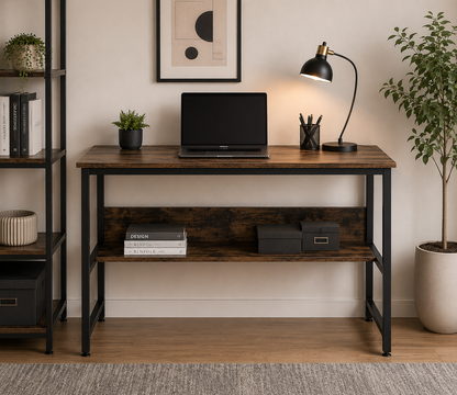 Modern Industrial Home Office Desk with Storage Shelf