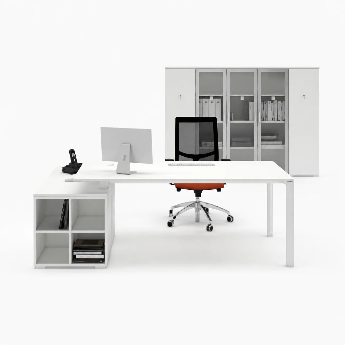 Modern L-Shaped Executive Office Desk with Integrated Storage