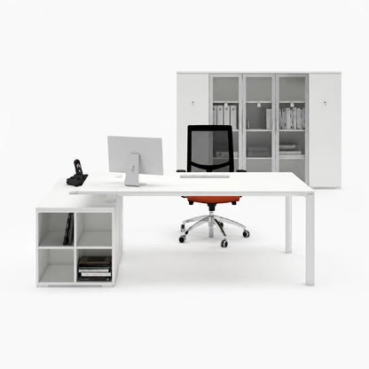Modern L-Shaped Executive Office Desk with Integrated Storage