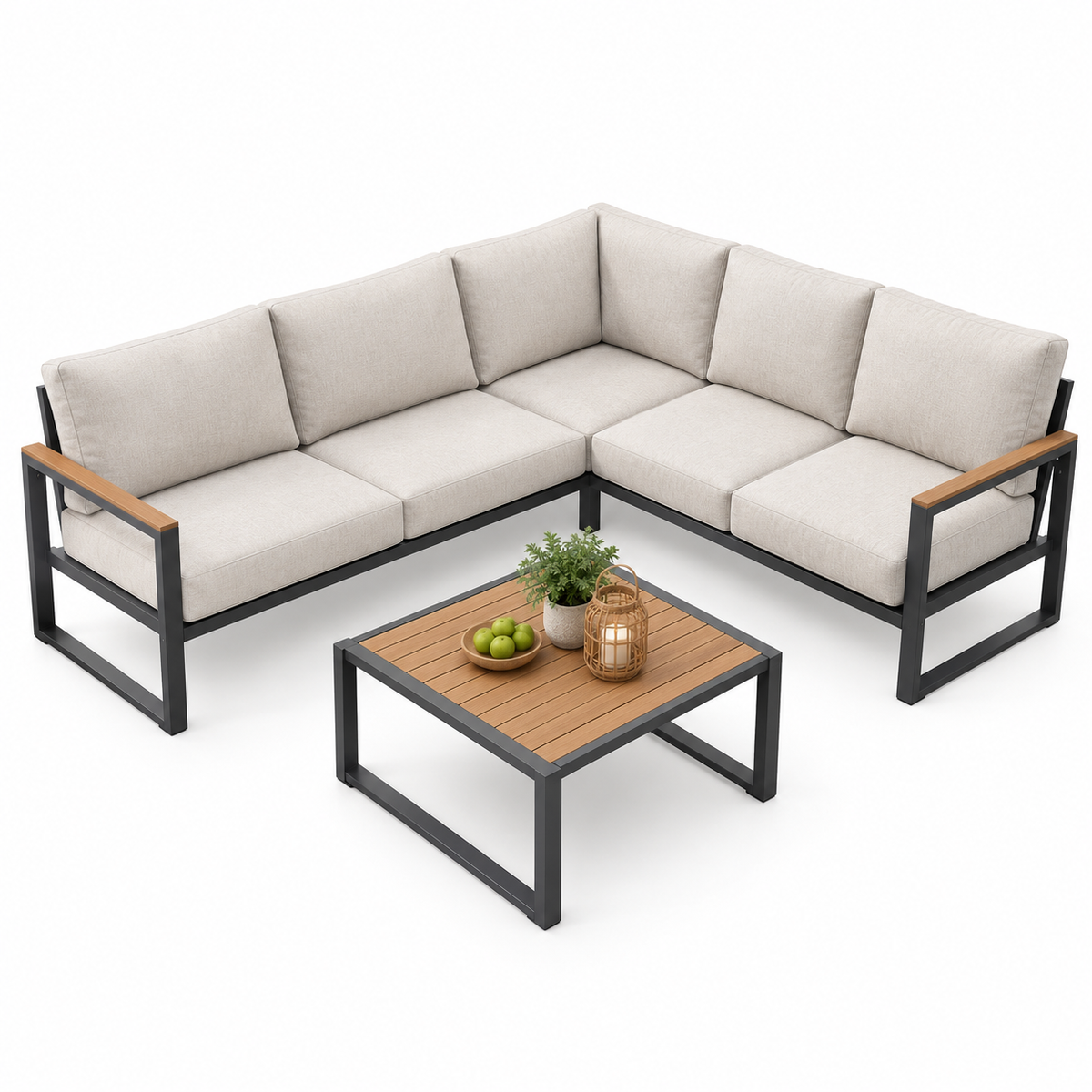 Modern Outdoor L-Shaped Patio Sofa Set with Coffee Table