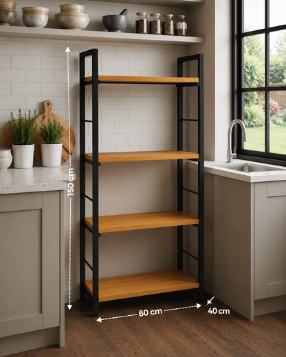Metal Microwave Stand and Kitchen Organizer 4 Door, Black, Size 60 cm (W) x 150 cm (H) x 40 cm (D)