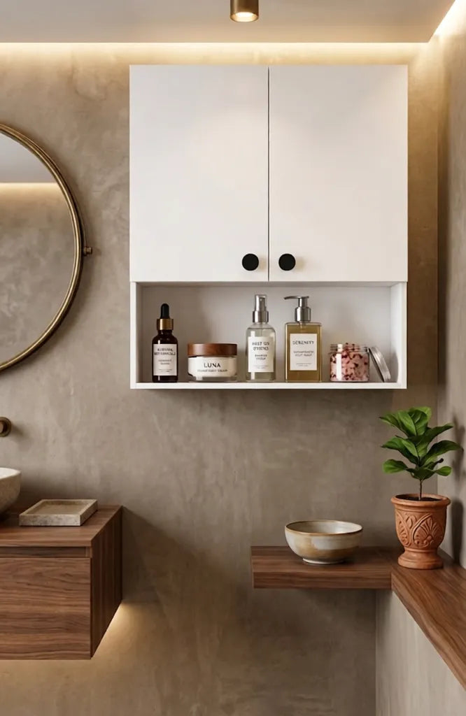 Modern Wall-Mounted Bathroom Storage Cabinet with Open Shelf – White Medicine Cabinet