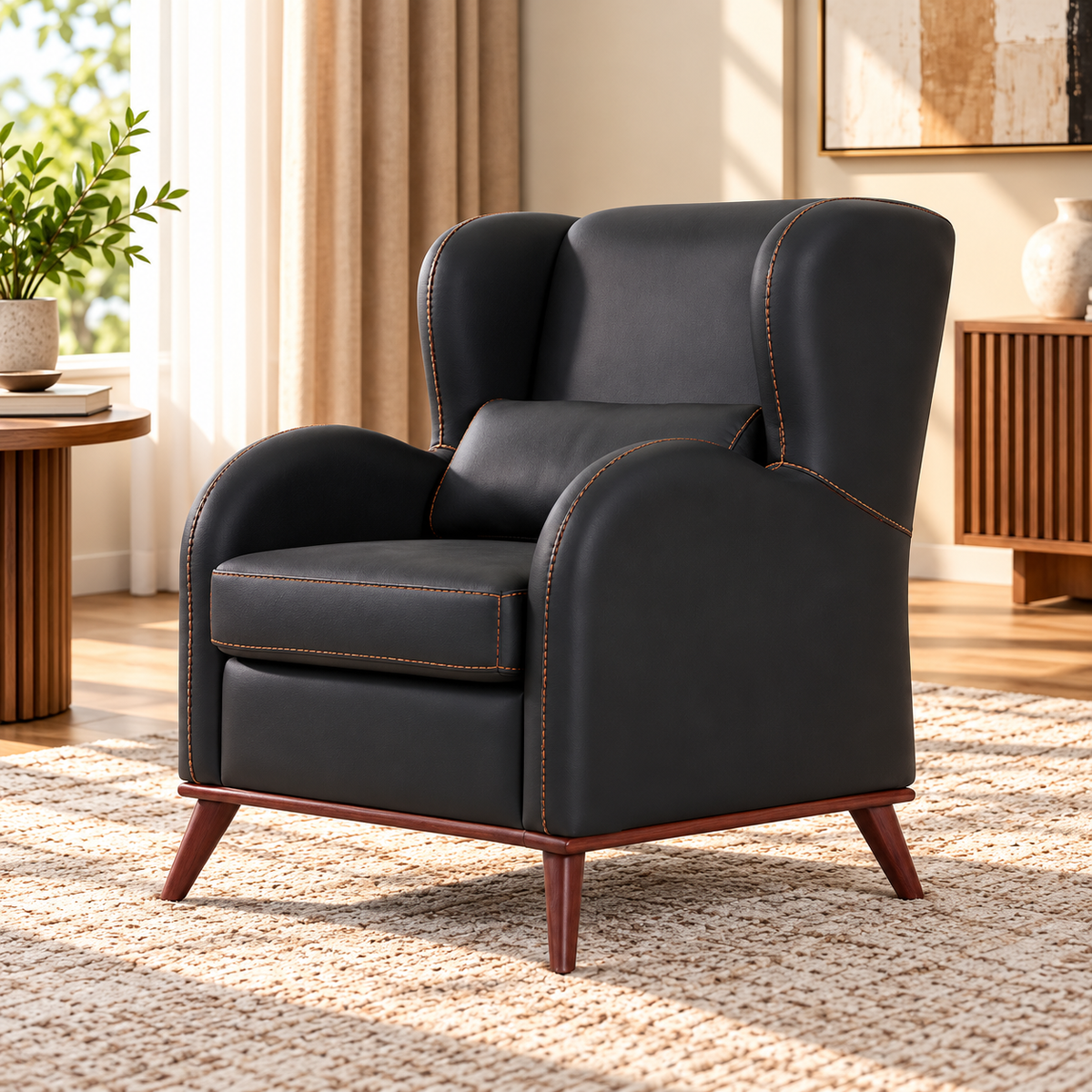 Modern Upholstered 3-Seater Sofa with Quilted Armrests