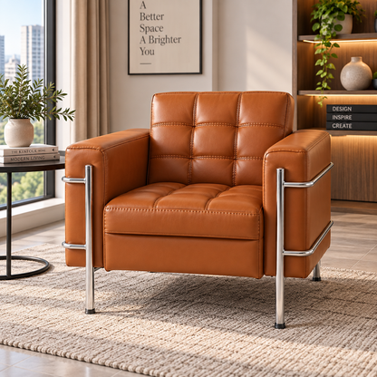Modern Tufted Leather Sofa 3 Piece