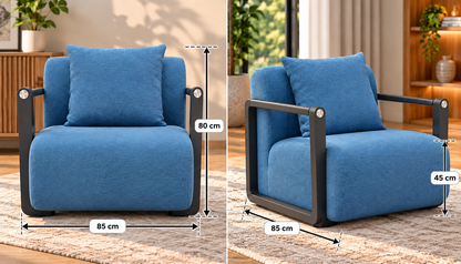 Modern Upholstered Armchair with Cushioned Backrest & Metal Frame