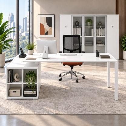 Modern L-Shaped Executive Office Desk with Integrated Storage