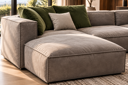 Modern Beige L-Shaped Sectional Sofa with Chaise