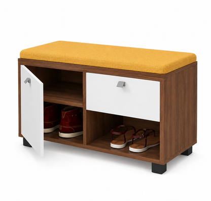 Modern Wooden Shoe Storage Bench with Cushion