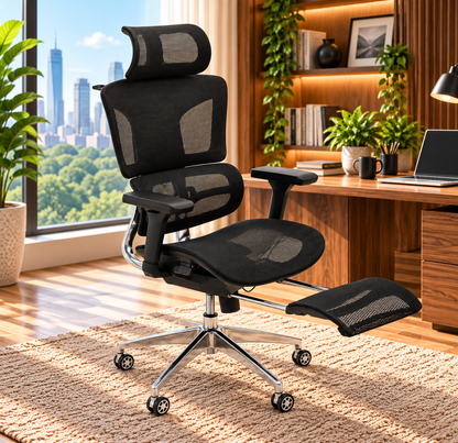 Modern Executive Mesh Office Chair with Adjustable Headrest & Footrest