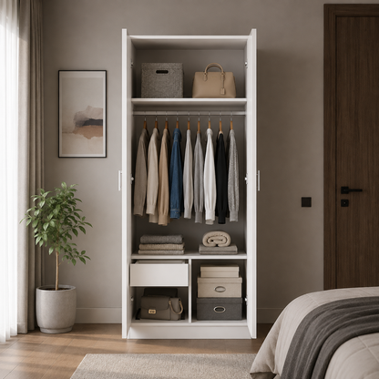 Modern 2-Door Wardrobe with Full-Length Mirror