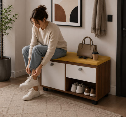 Modern Wooden Shoe Storage Bench with Cushion