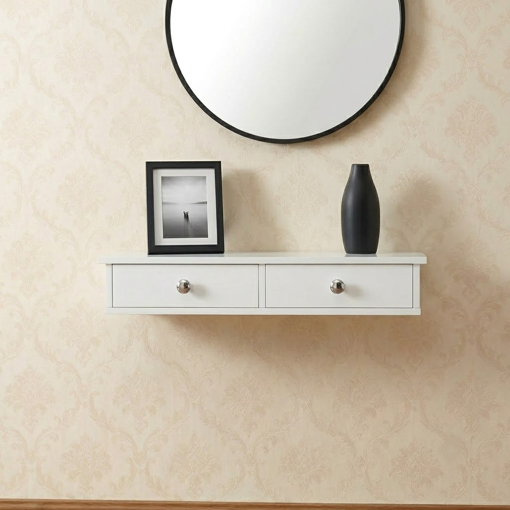 Wall Shelf with 2 Drawers 10 x 60 x 15 cm White