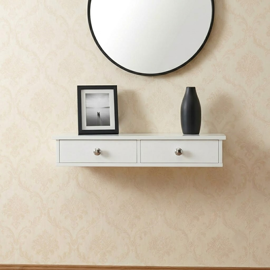 Wall Shelf with 2 Drawers 10 x 60 x 15 cm White