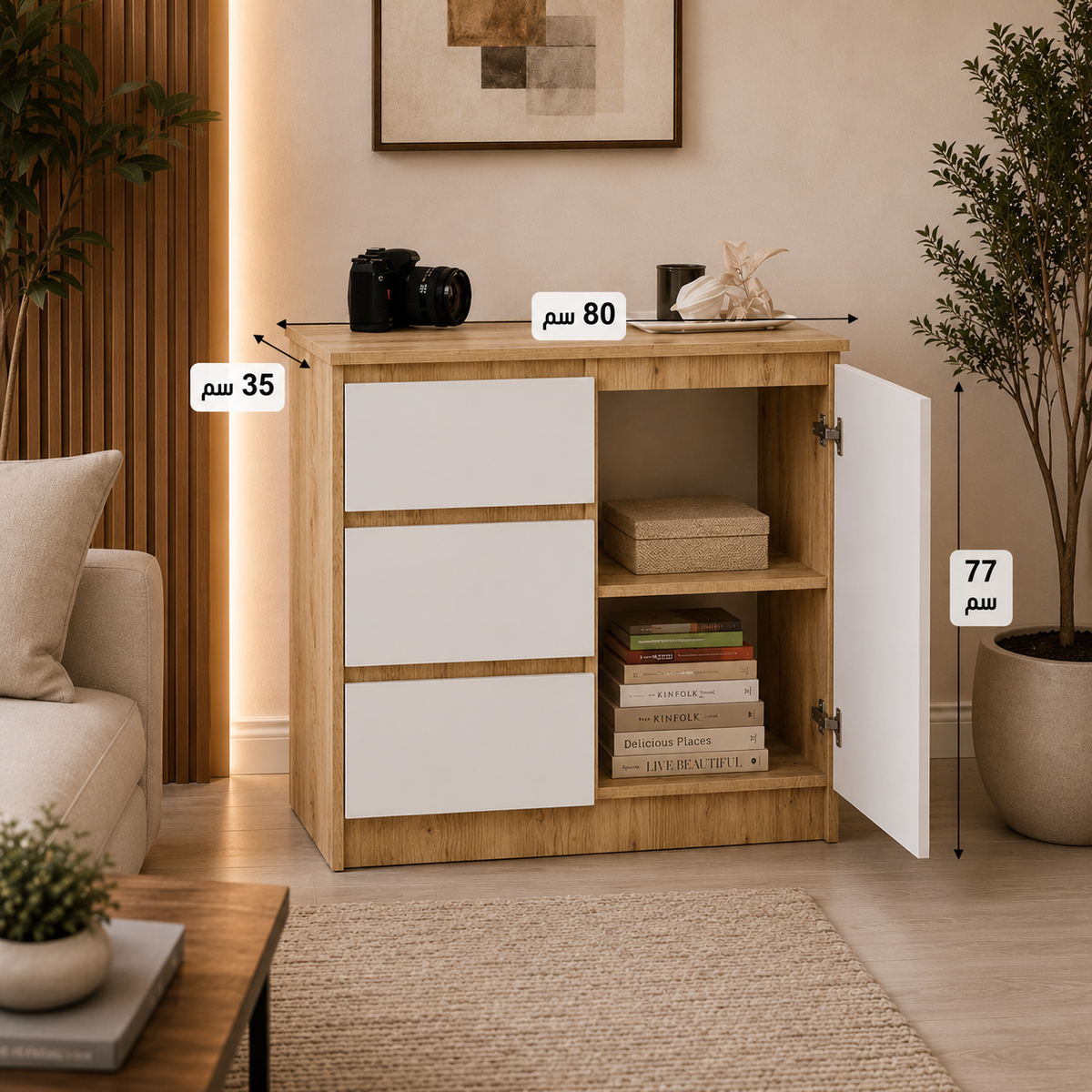 Modern 3-Drawer Storage Cabinet with Shelves