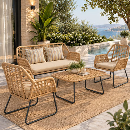 Modern Woven Outdoor Patio Sofa Set with Coffee Table
