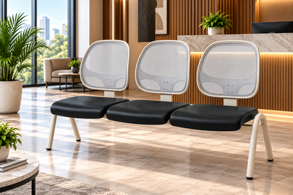Modern 3-Seater Waiting Room Bench with Mesh Backrests & Padded Seats