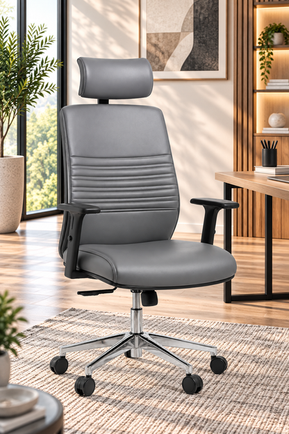 Modern Executive Office Chair with High Back, Headrest & Adjustable Arms
